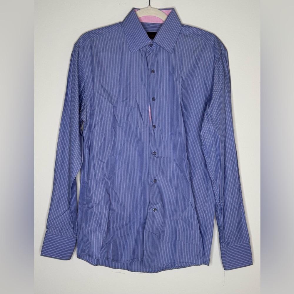 Men's Blue Pinstripe Dress Shirt
